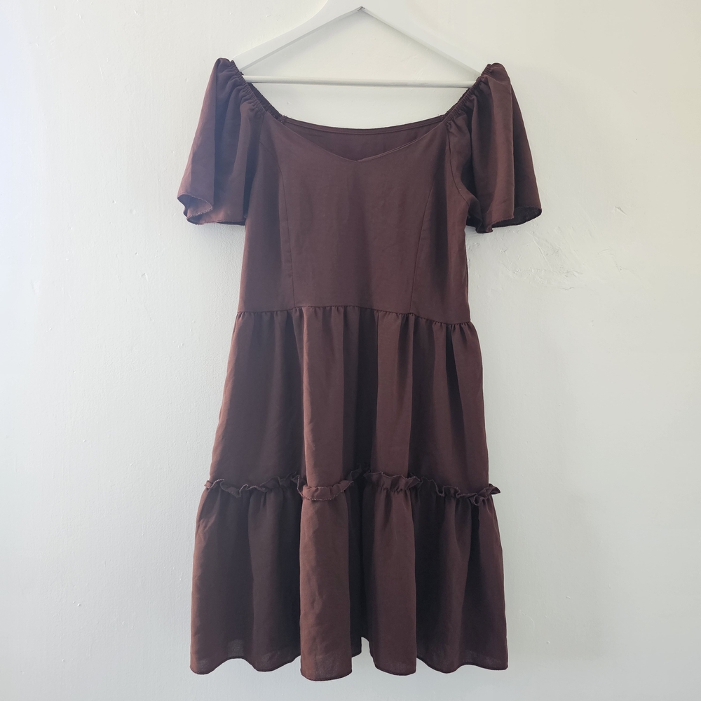 SHEIN Burgundy Puff Sleeve Mini Dress